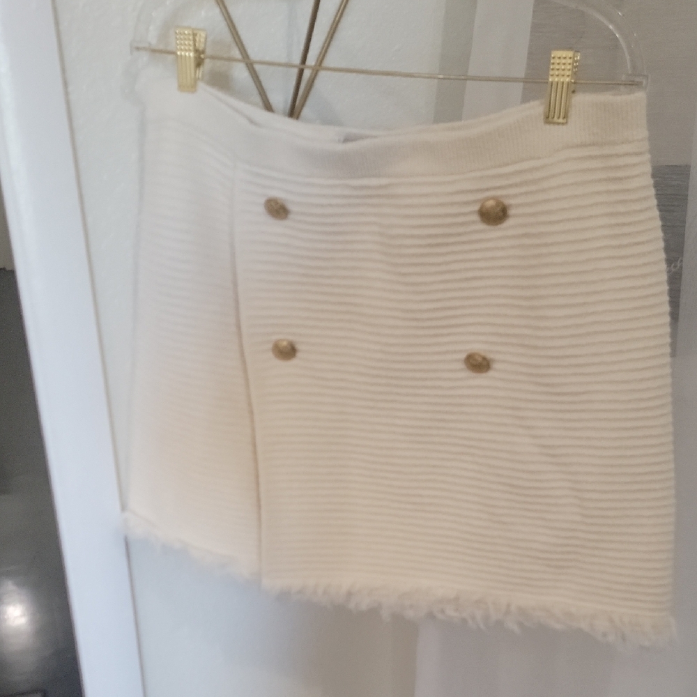 J. Crew Cream Ribbed Double-Button Mini Skirt